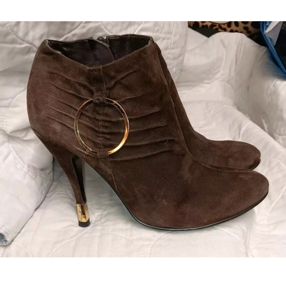 Baby Phat Brown Suede Ankle Boots Stiletto Y2K Size 8 - Picture 1 of 7